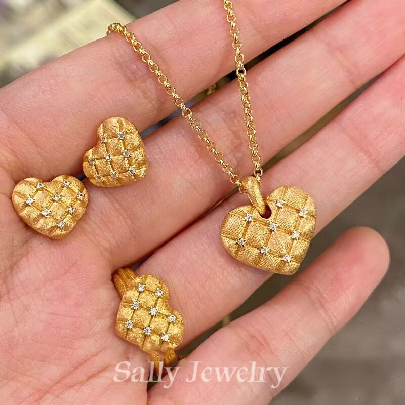 Brushed Diamond Heart Jewelry Set