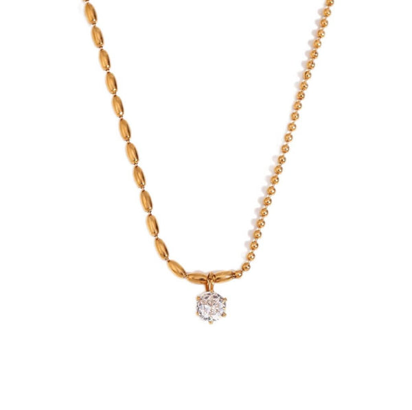 Irregular Rice Beads Zircon Pendant Necklace