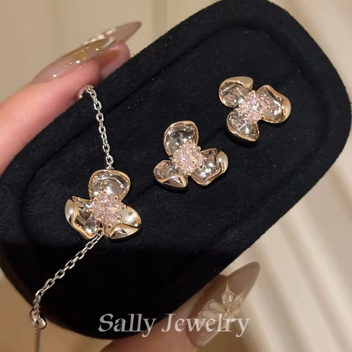 Pink Lily of the Valley Jewelry Set