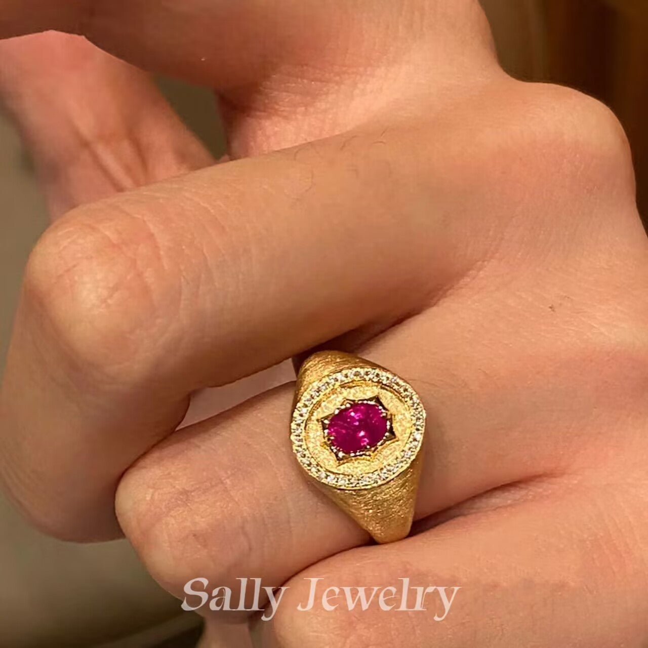 Red Corundum Brushed Ring