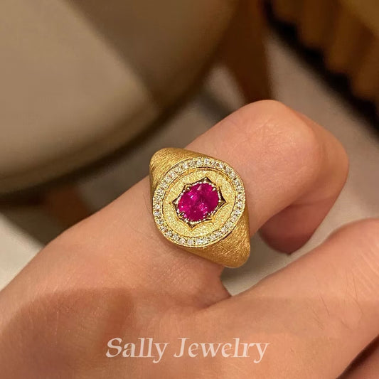 Red Corundum Brushed Ring