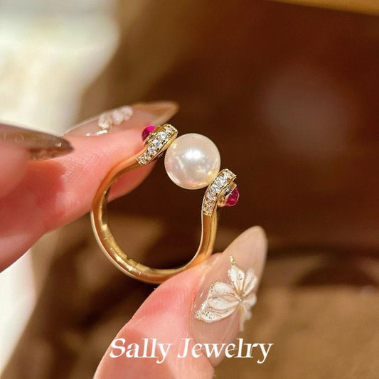 Red Corundum Lucky Pearl Ring