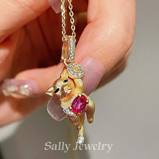 Ruby Brushed Cat Necklace