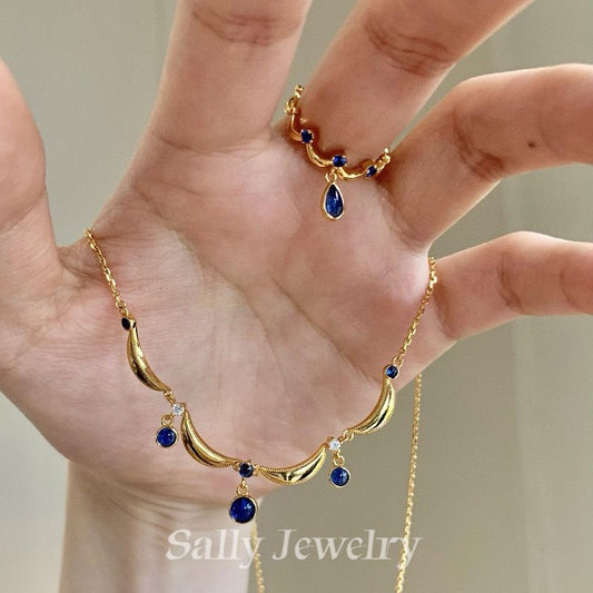 Sapphire Tassel Drop Jewelry Set