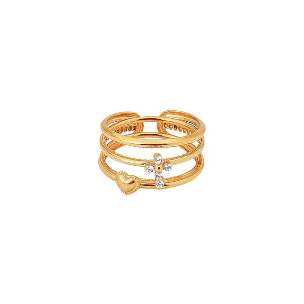 Stacking Heart Cross Ring