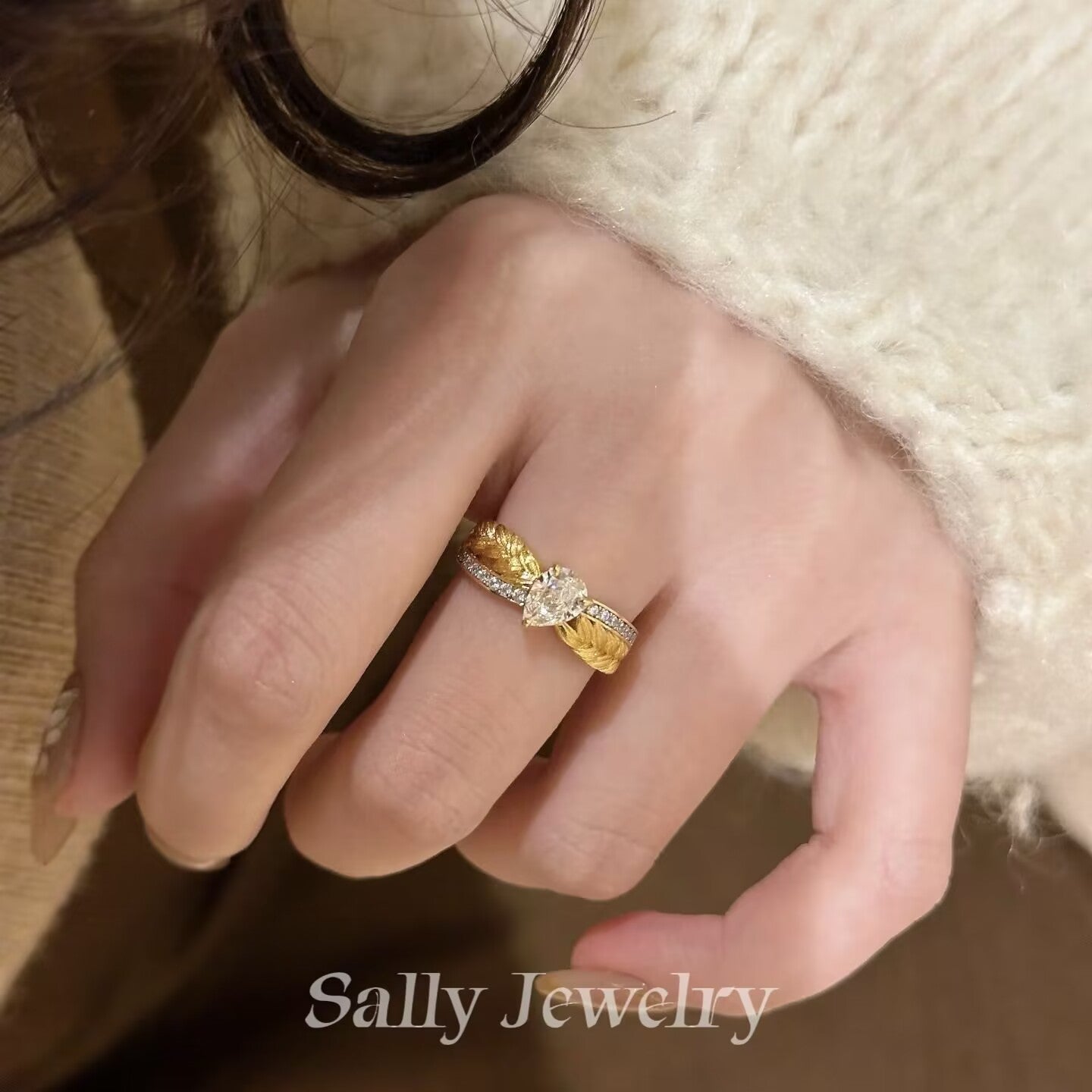 Wheat Teardrop Diamond Ring