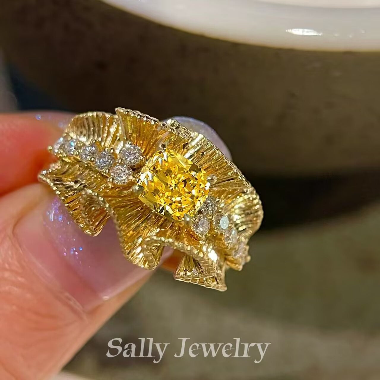 Yellow Diamond Lace Ring