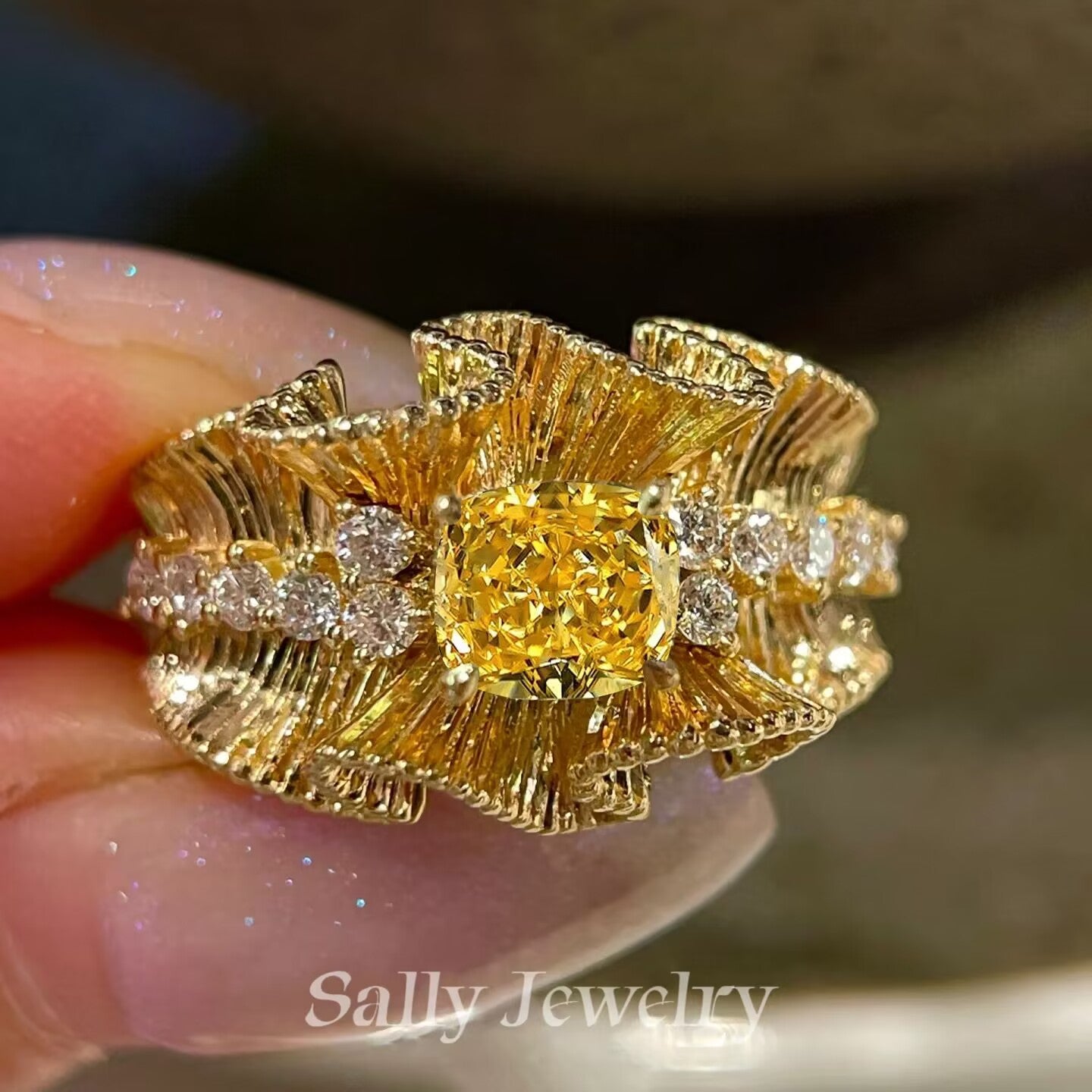 Yellow Diamond Lace Ring