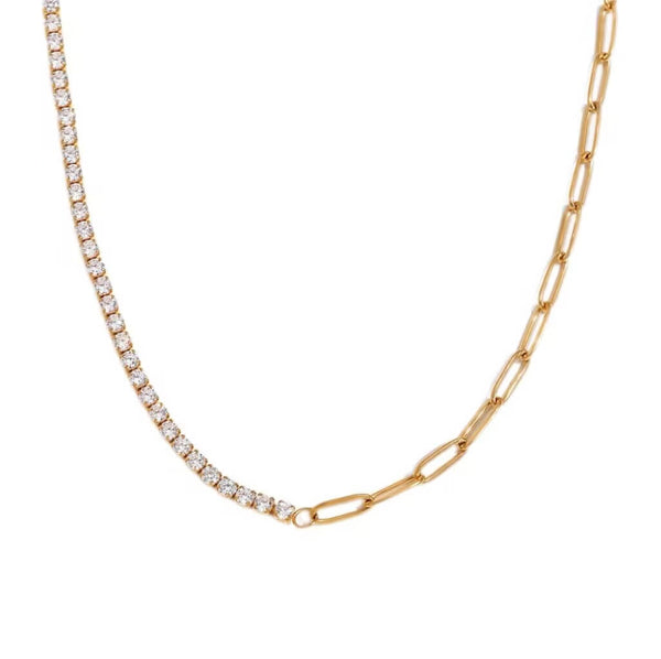 Zirconia Chain Splicing Paper Clip Necklace